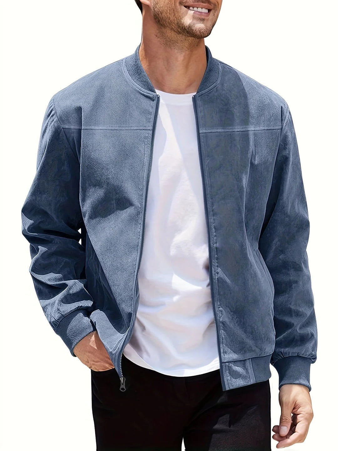 Nicolas - Veste Homme d'Automne en Daim Style avec Col Montant Zippée