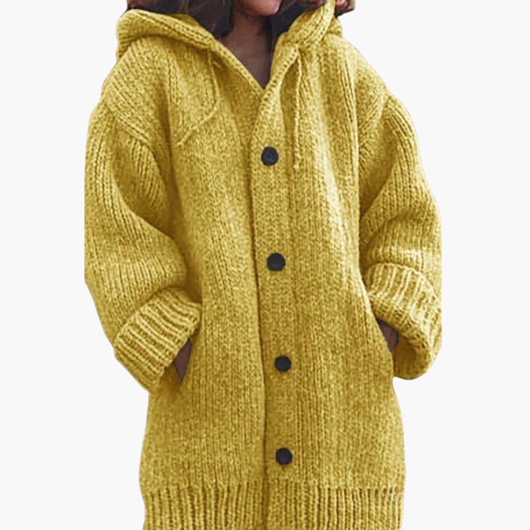 Nina - Cardigan femme en grosse maille à capuche long et oversize