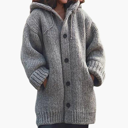 Nina - Cardigan femme en grosse maille à capuche long et oversize