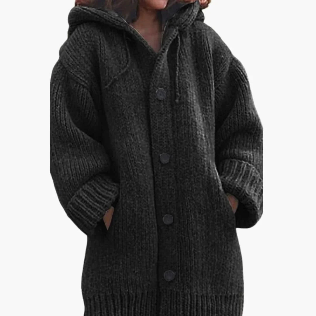 Nina - Cardigan femme en grosse maille à capuche long et oversize