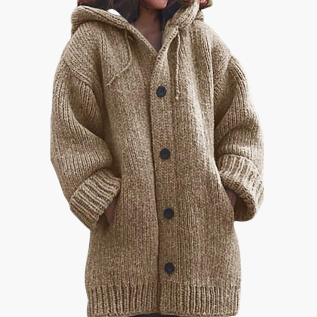 Nina - Cardigan femme en grosse maille à capuche long et oversize