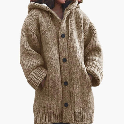 Nina - Cardigan femme en grosse maille à capuche long et oversize