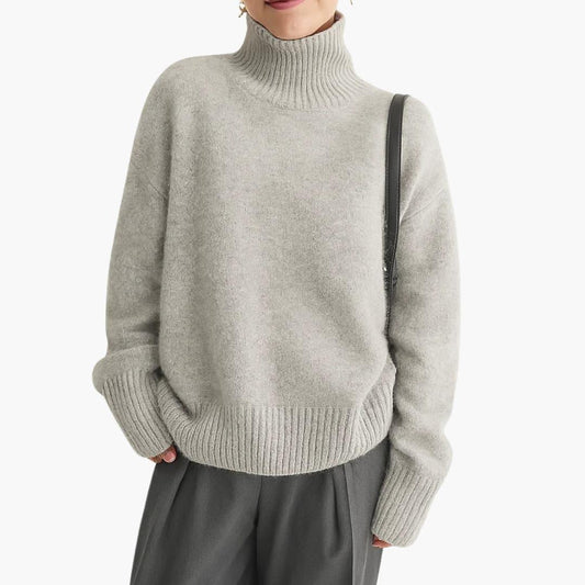 Nina - Pull femme col roulé oversize chaud et chic en maille épaisse