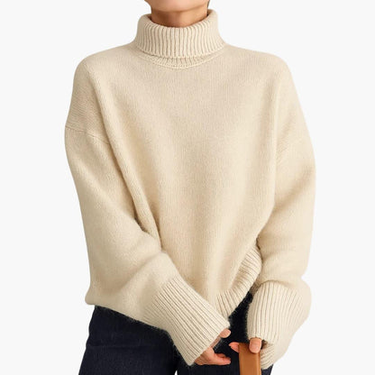 Nina - Pull femme col roulé oversize chaud et chic en maille épaisse