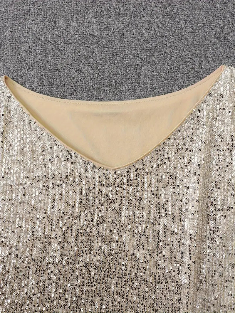 Nina - Robe courte femme à paillettes épaule dénudée et manches longues pour soirée