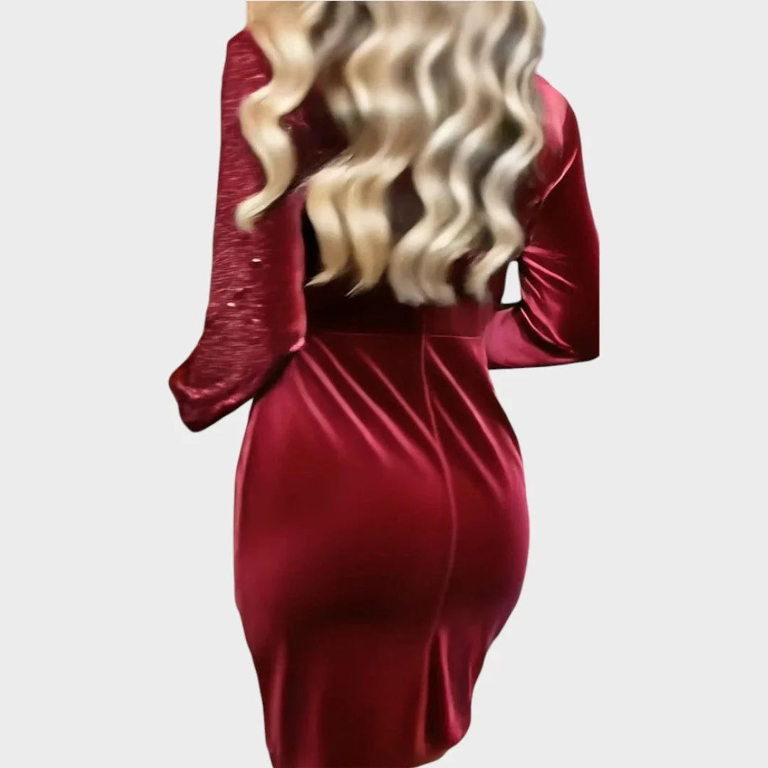 Nina - Robe de noël femme courte à paillettes cache-cœur avec manches longues