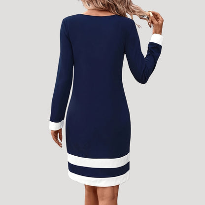 Nina - Robe femme midi droite et chic à manches longues