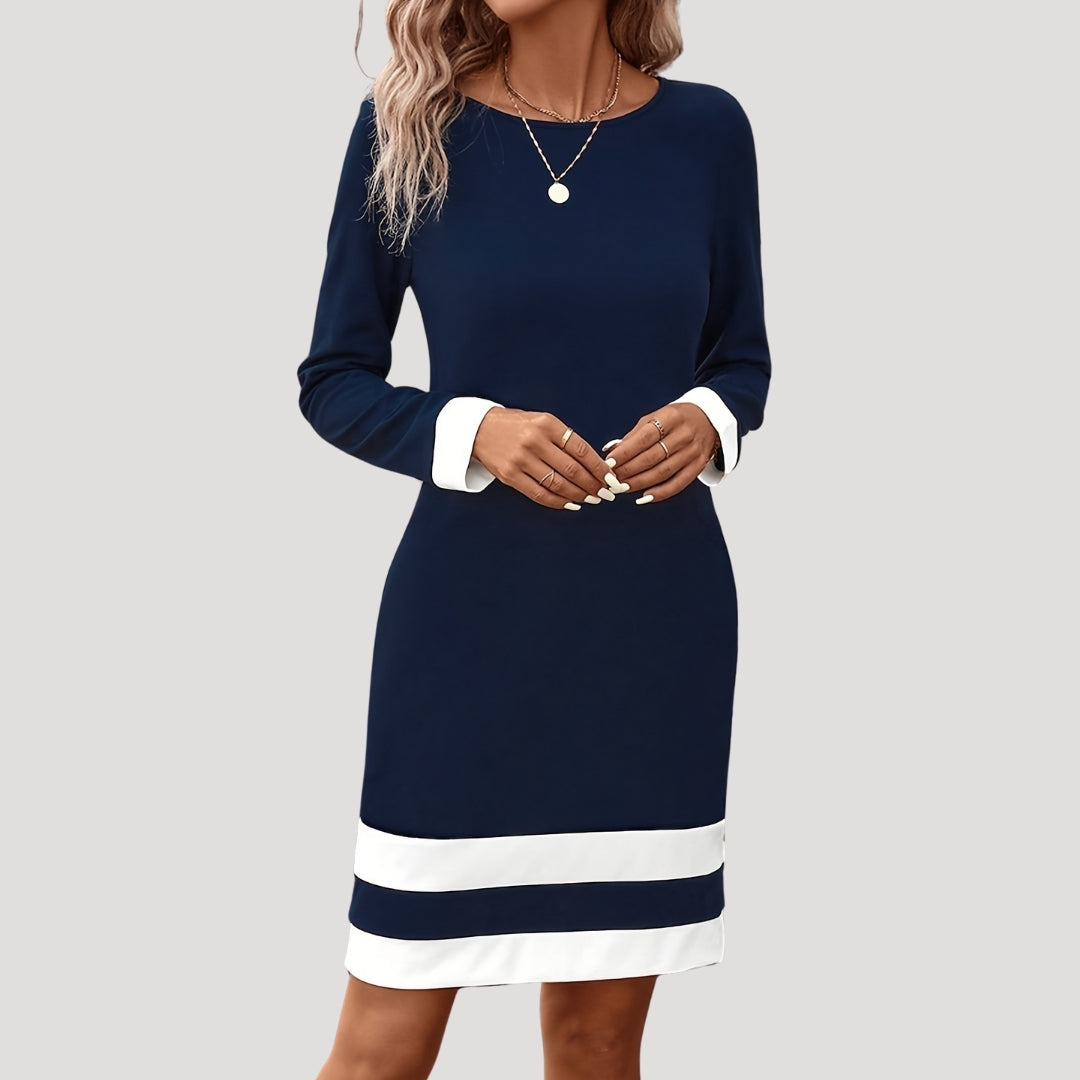 Nina - Robe femme midi droite et chic à manches longues
