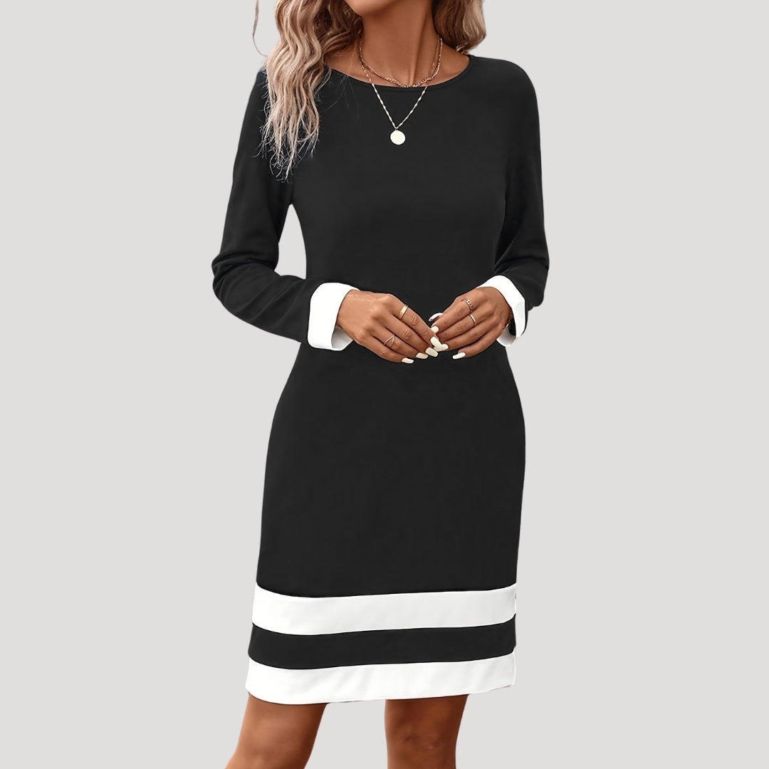Nina - Robe femme midi droite et chic à manches longues