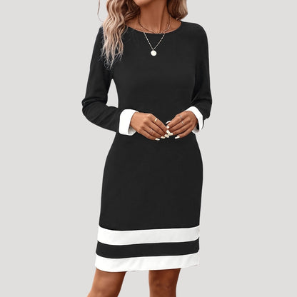 Nina - Robe femme midi droite et chic à manches longues