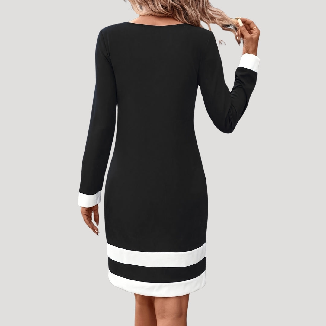 Nina - Robe femme midi droite et chic à manches longues
