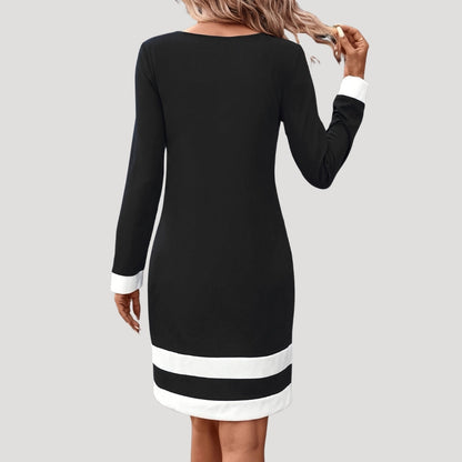 Nina - Robe femme midi droite et chic à manches longues
