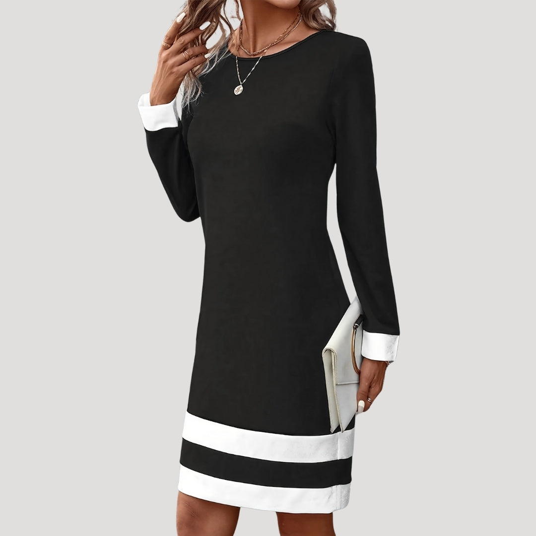 Nina - Robe femme midi droite et chic à manches longues