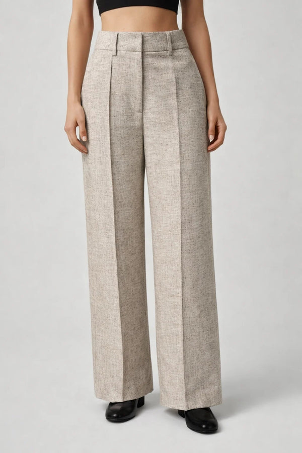 Pantalon Femme - Taille Haute Jambe Large Plis Marqués | Chic