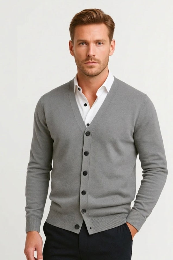 Gilet Homme - Cardigan Boutonné Col V Coupe Ajustée | Casual