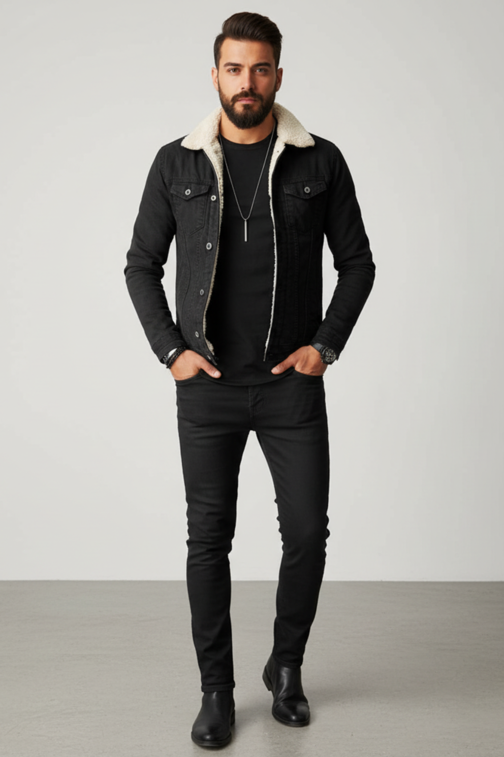 Paul - Veste Homme en Jean d'Automne à Col en Polaire Boutonnée
