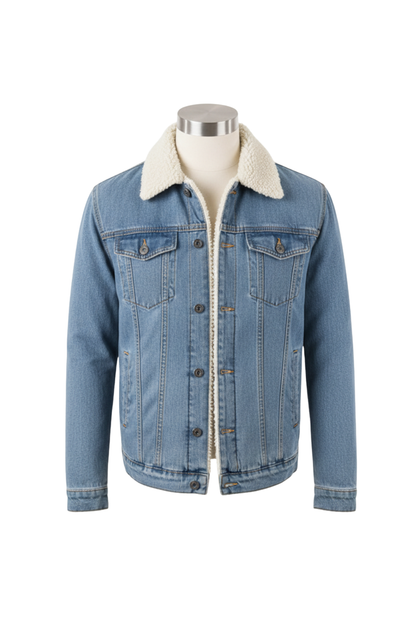 Paul - Veste Homme en Jean d'Automne à Col en Polaire Boutonnée