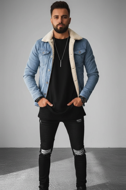 Paul - Veste Homme en Jean d'Automne à Col en Polaire Boutonnée