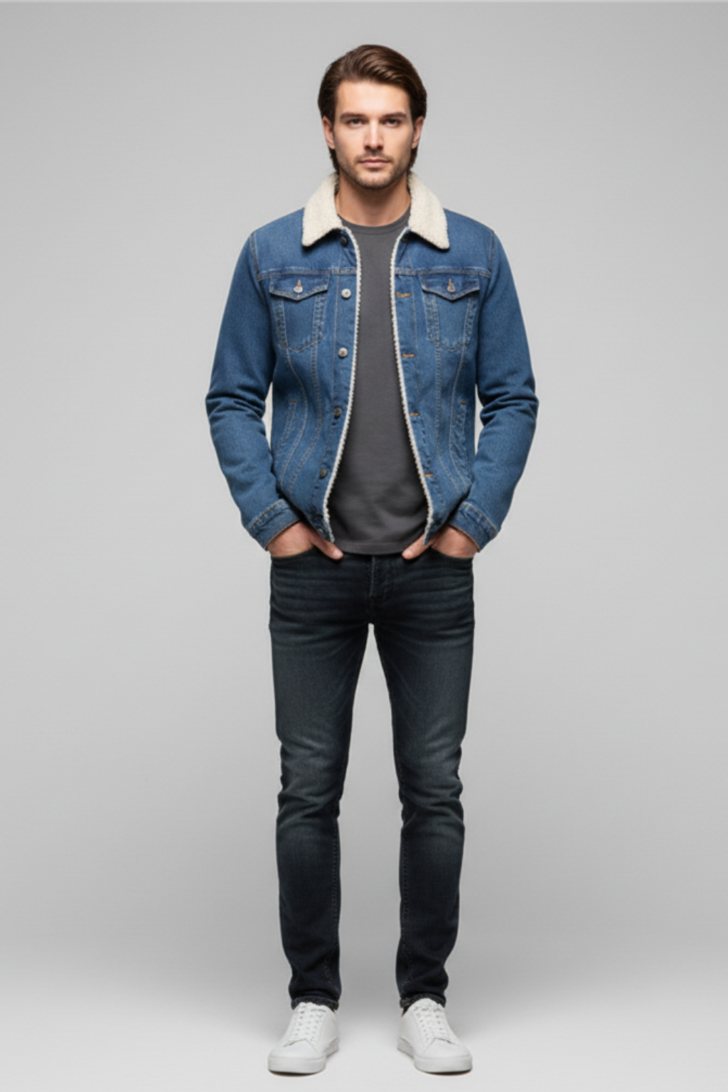 Paul - Veste Homme en Jean d'Automne à Col en Polaire Boutonnée