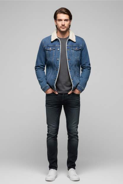 Paul - Veste Homme en Jean d'Automne à Col en Polaire Boutonnée