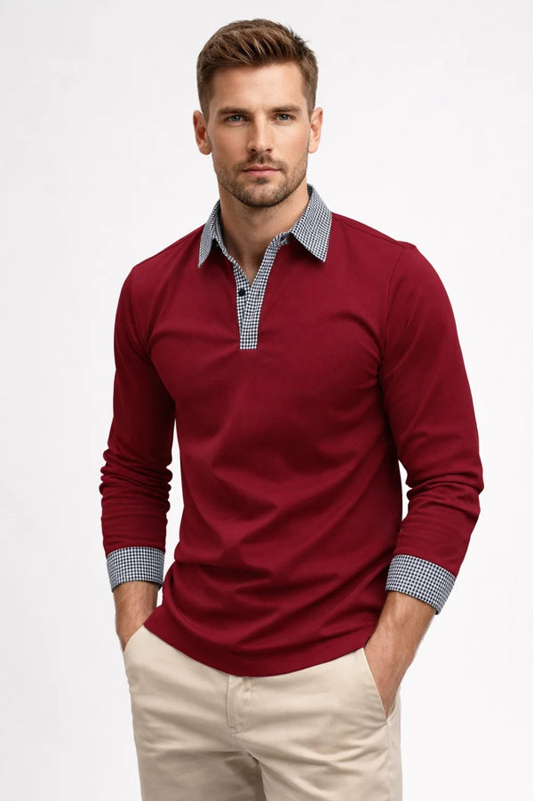 Polo Homme - Manches Longues Col Contrasté Boutons | Chic Casual
