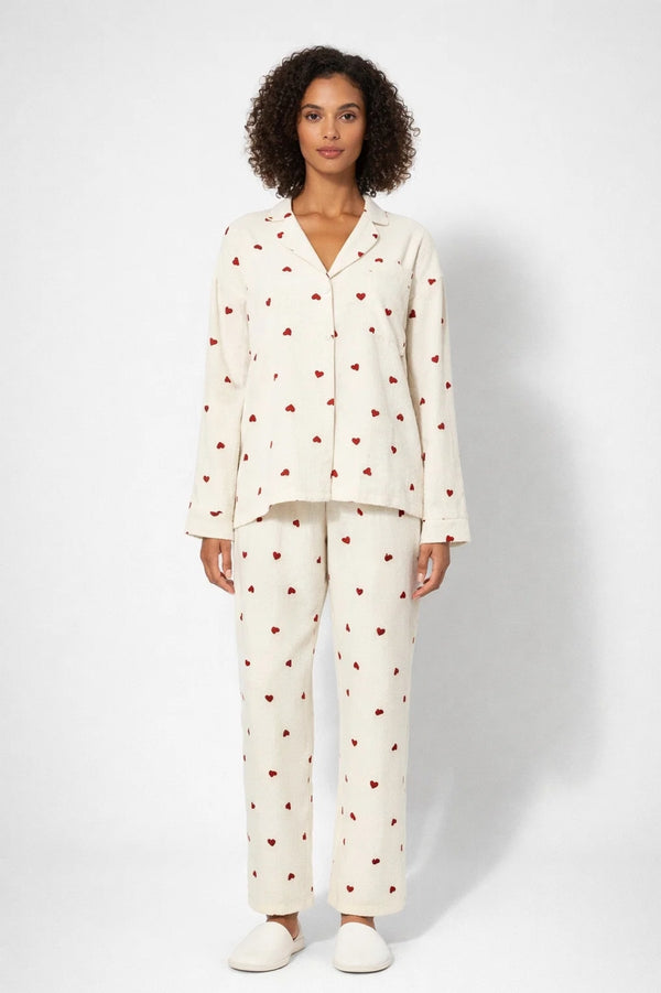 Pyjama Femme - Manches Longues Imprimé Coeurs | Confort