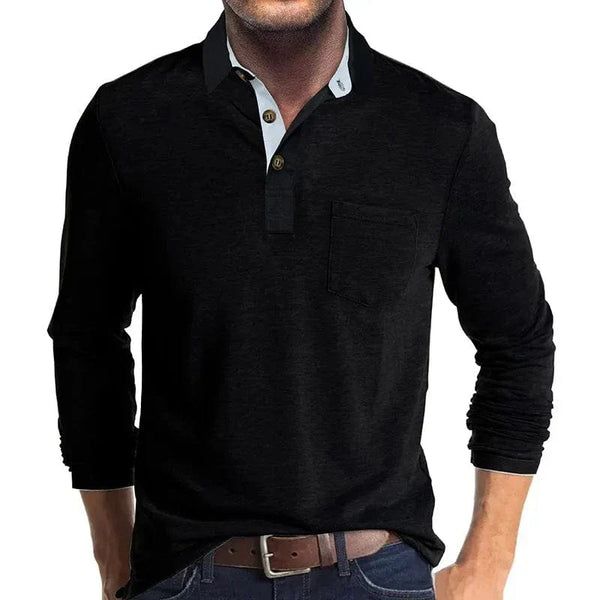 Raphaël - Polo homme manches longues décontracté et ajusté à col contrasté