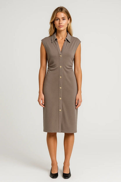Robe midi Femme - Boutonnée sans Manches Col Chemisier | Chic