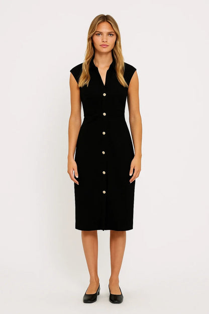 Robe midi Femme - Boutonnée sans Manches Col Chemisier | Chic