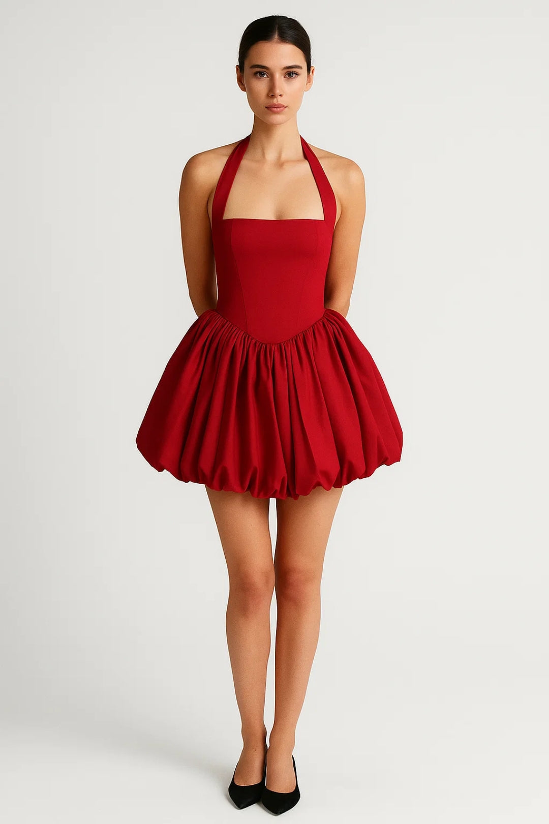 Robe Mini Femme - Halter Évasée Bouffante à Pois | Chic