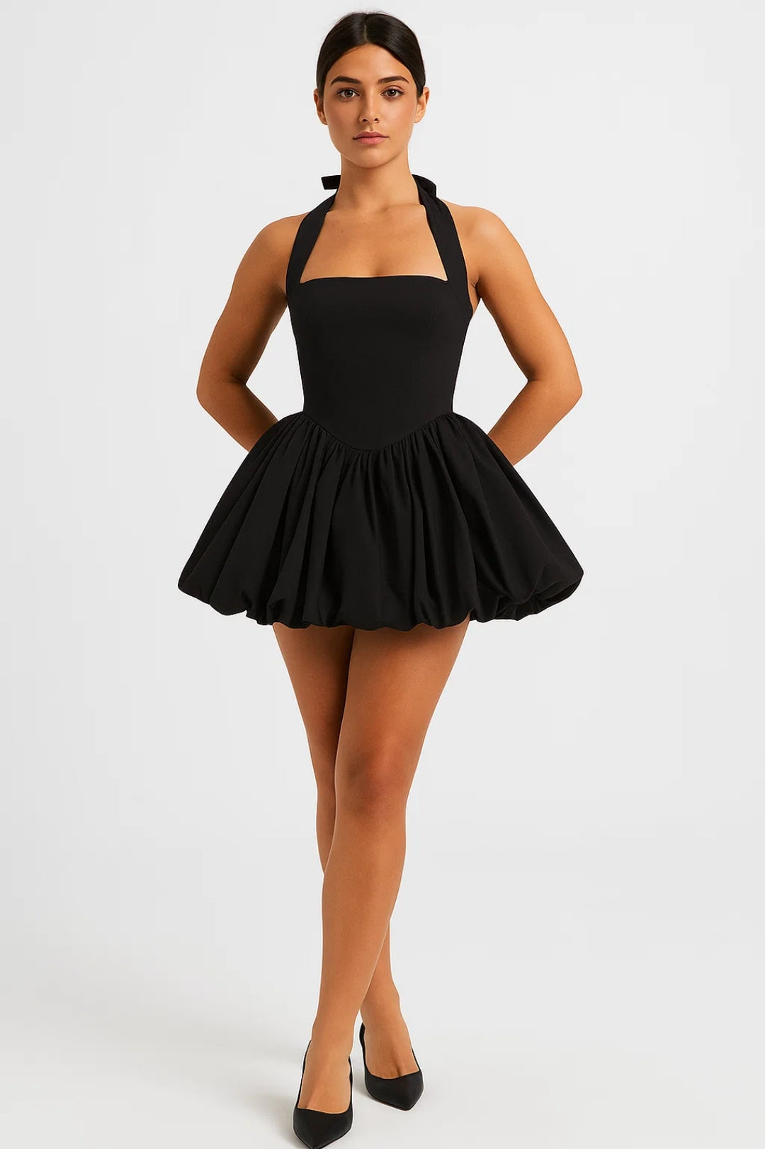 Robe Mini Femme - Halter Évasée Bouffante à Pois | Chic