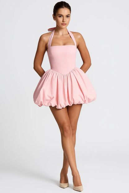 Robe Mini Femme - Halter Évasée Bouffante à Pois | Chic