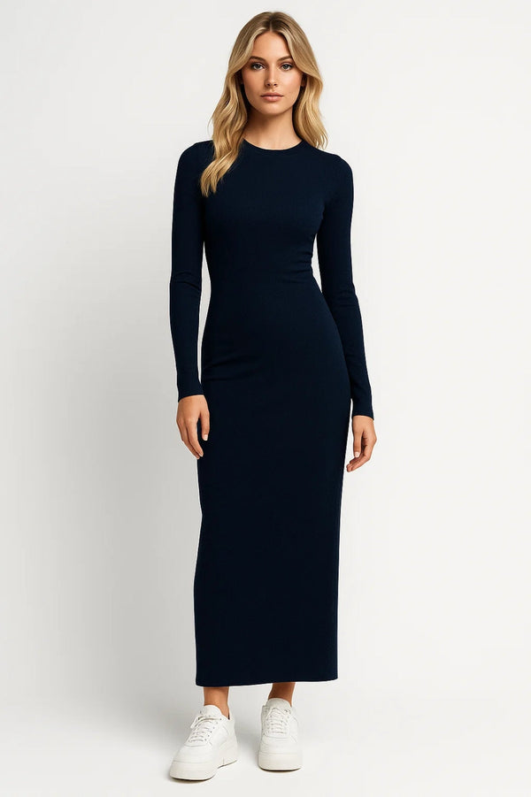 Robe Maxi Femme - Moulante à Manches Longues Col Rond | Chic