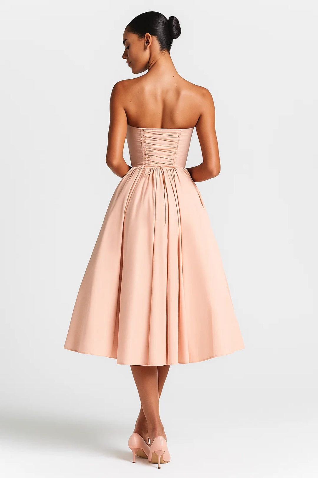 Robe Midi Femme - Bustier Noeud Coupe Évasée Sans Bretelles | Chic