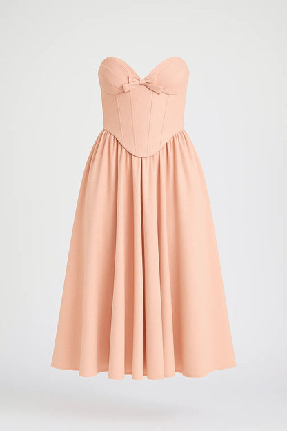 Robe Midi Femme - Bustier Noeud Coupe Évasée Sans Bretelles | Chic