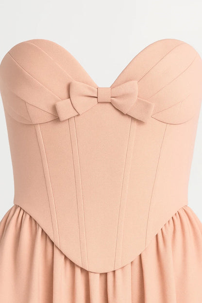 Robe Midi Femme - Bustier Noeud Coupe Évasée Sans Bretelles | Chic