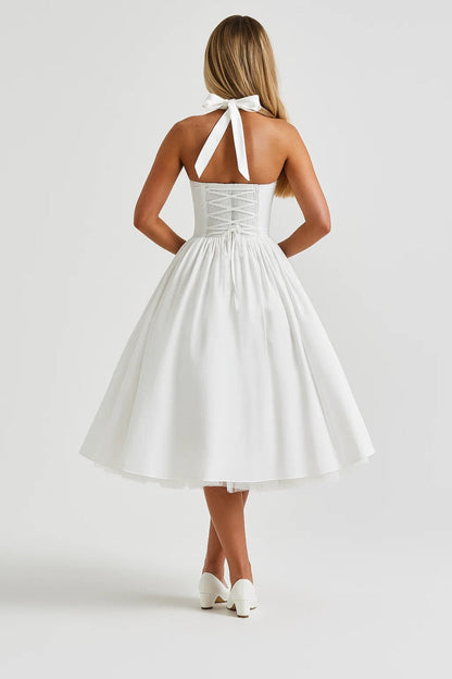 Robe Midi Femme - Halter Dos Nu Jupe Volumineuse | Mariage