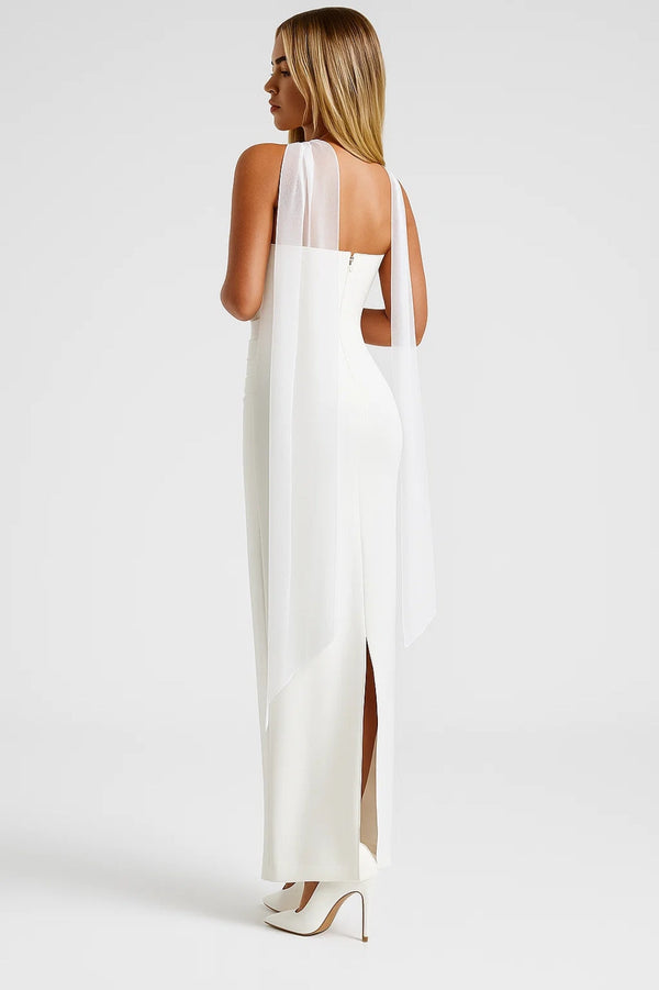 Robe Maxi Femme - Bustier Drapé Écharpe au Col | Élégante