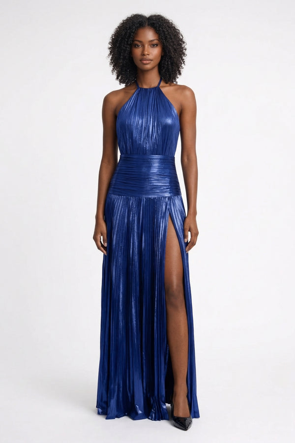 Robe Maxi Femme - Halter Plissée Fendue Dos Nu | Élégante