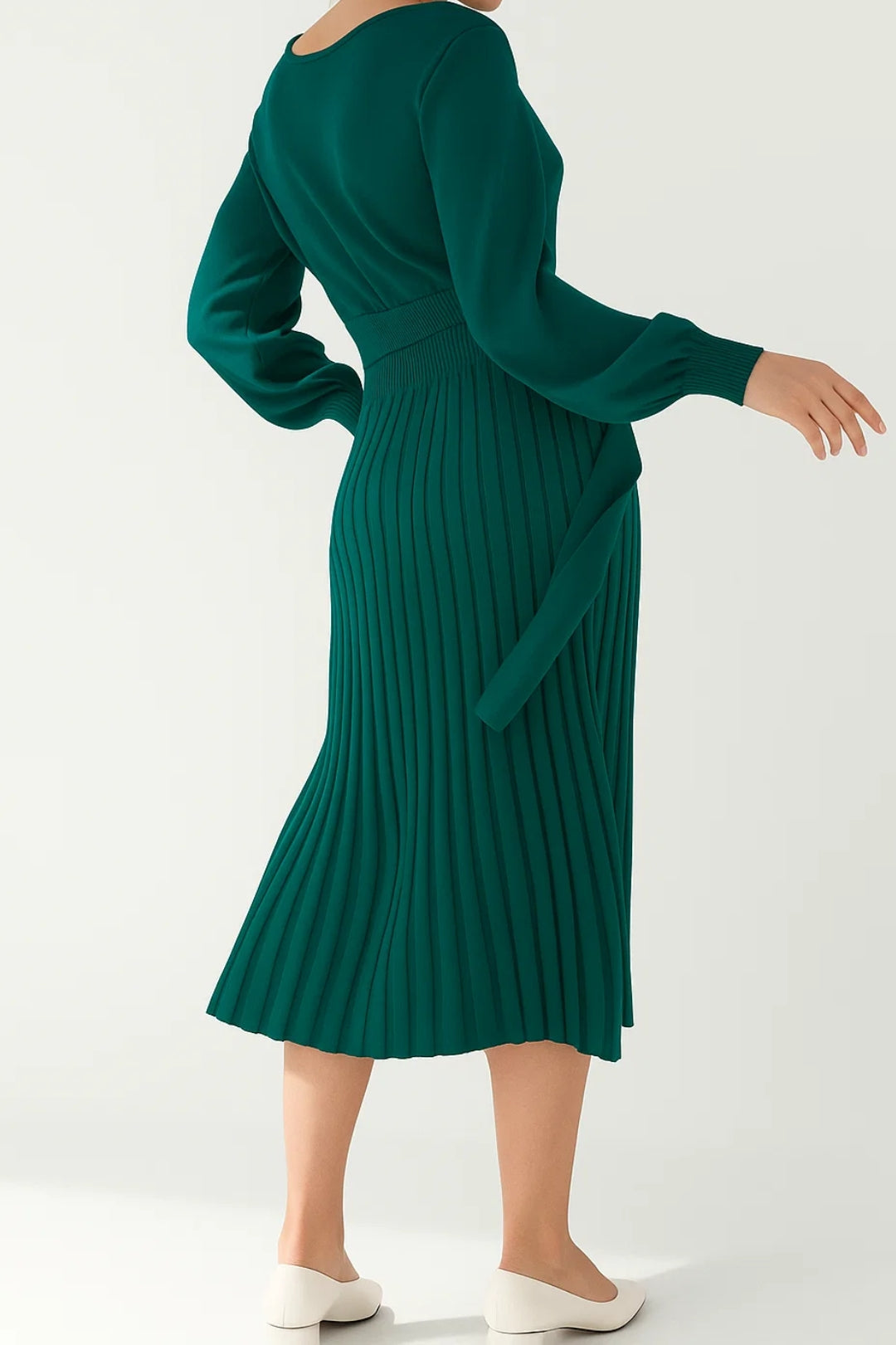 Robe Midi Femme - Manches Longues Plissée Ceinturée | Élégante