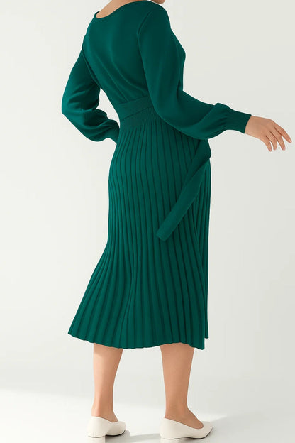 Robe Midi Femme - Manches Longues Plissée Ceinturée | Élégante