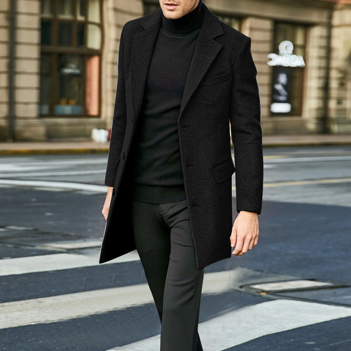 Romain - Manteau Homme Hiver Long Casual Smart avec Revers Cranté
