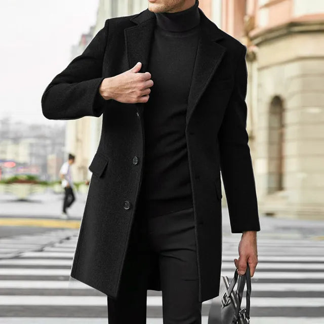Romain - Manteau Homme Hiver Long Casual Smart avec Revers Cranté