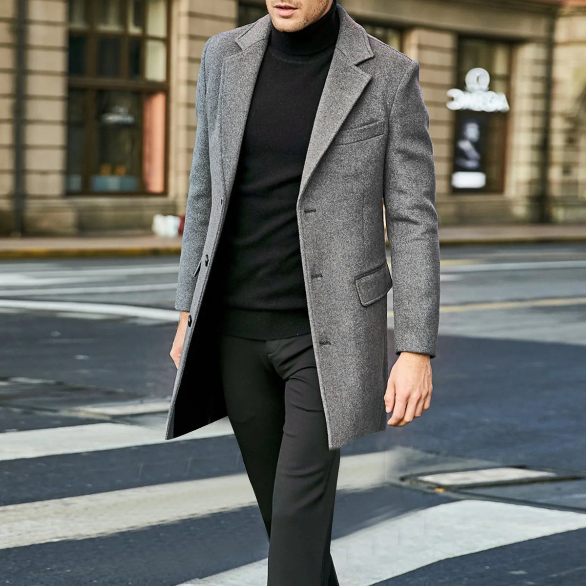 Romain - Manteau Homme Hiver Long Casual Smart avec Revers Cranté
