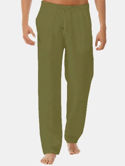 Romain - Pantalon en Lin Homme Classique avec Pince et Taille Élastiquée