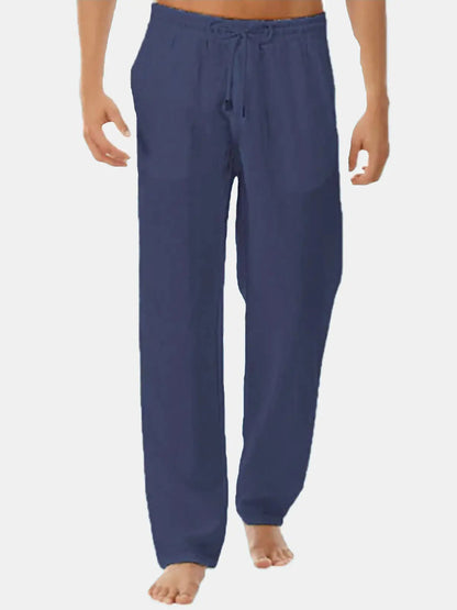 Romain - Pantalon en Lin Homme Classique avec Pince et Taille Élastiquée