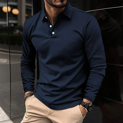 Romain - Polo Homme à Manches Longues avec Col Boutonné Ajusté
