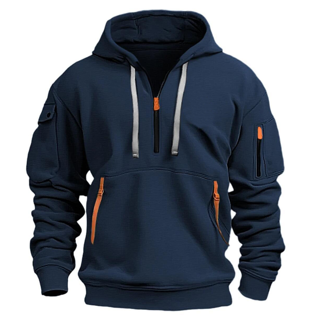 Romain - Sweat Homme à Capuche Confort avec Col Zippé et Poches Utilitaires