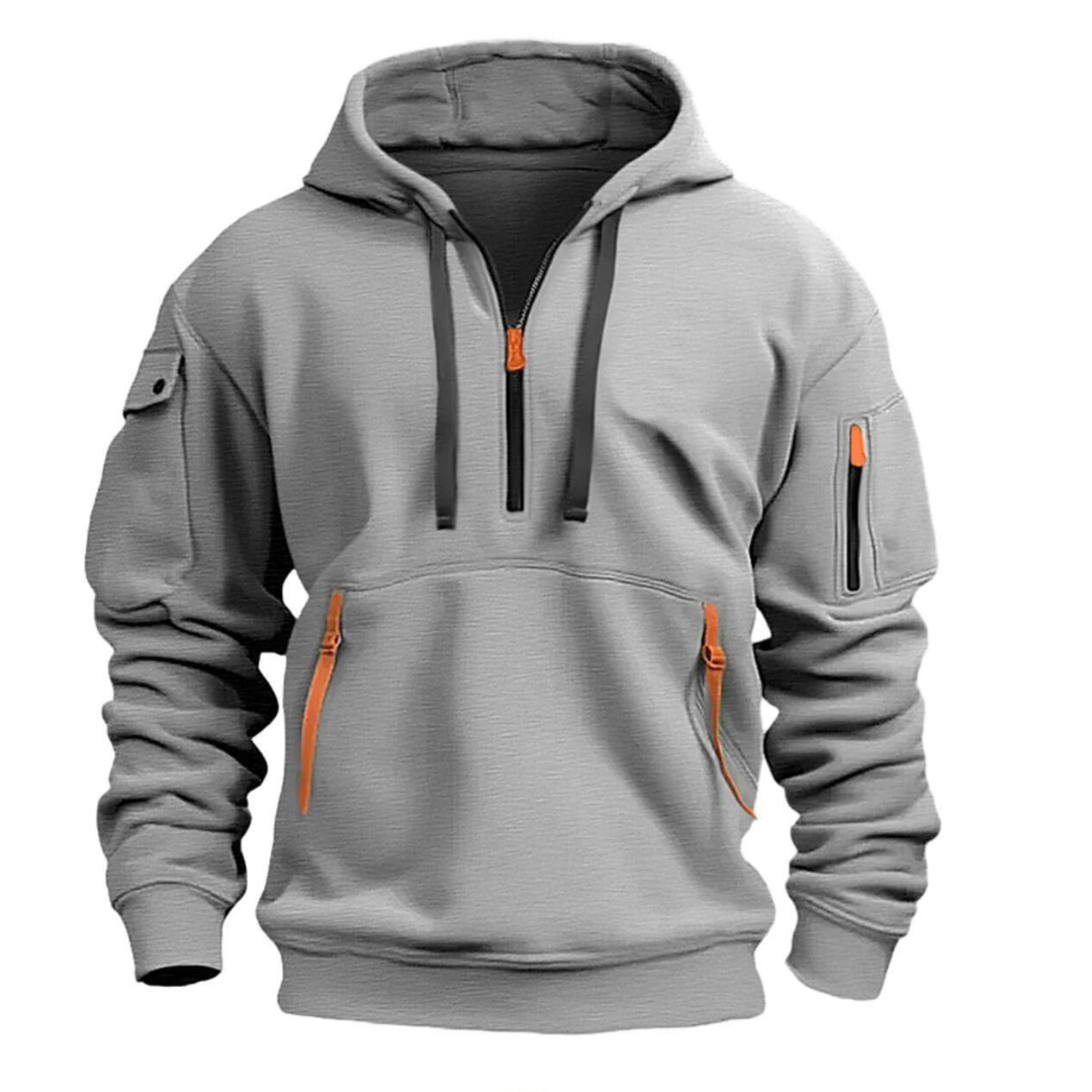 Romain - Sweat Homme à Capuche Confort avec Col Zippé et Poches Utilitaires