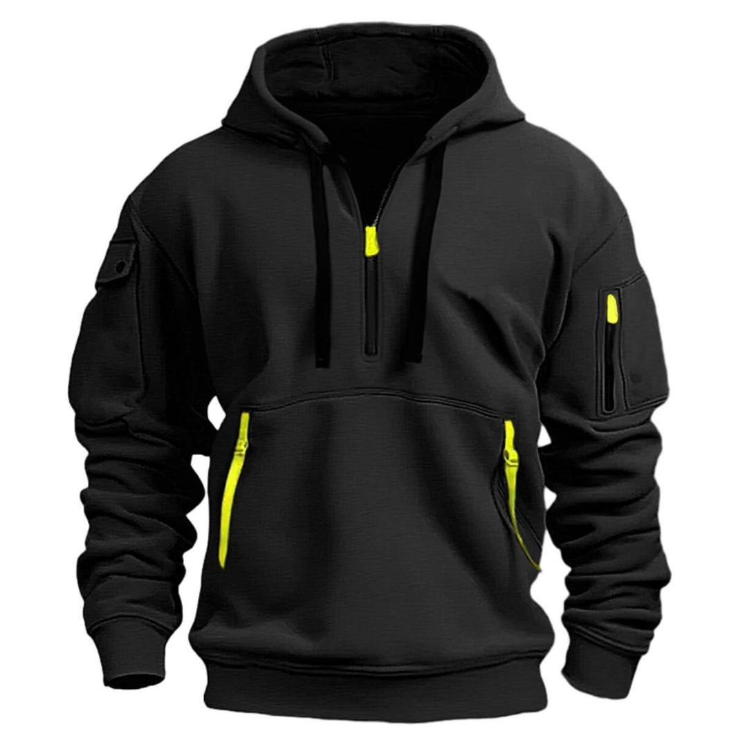 Romain - Sweat Homme à Capuche Confort avec Col Zippé et Poches Utilitaires